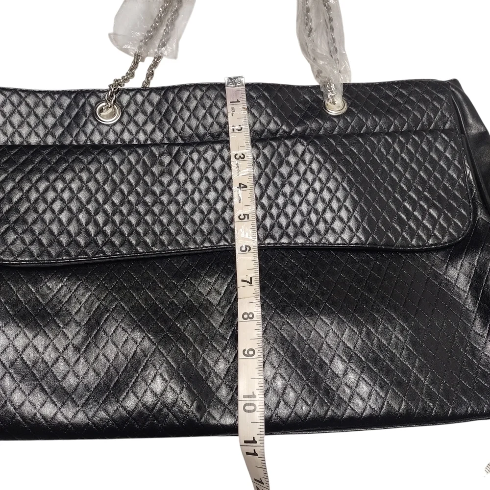 Lancôme Black Tote Bag Silver Chain Strap Shoulder Handbag Faux Leather New